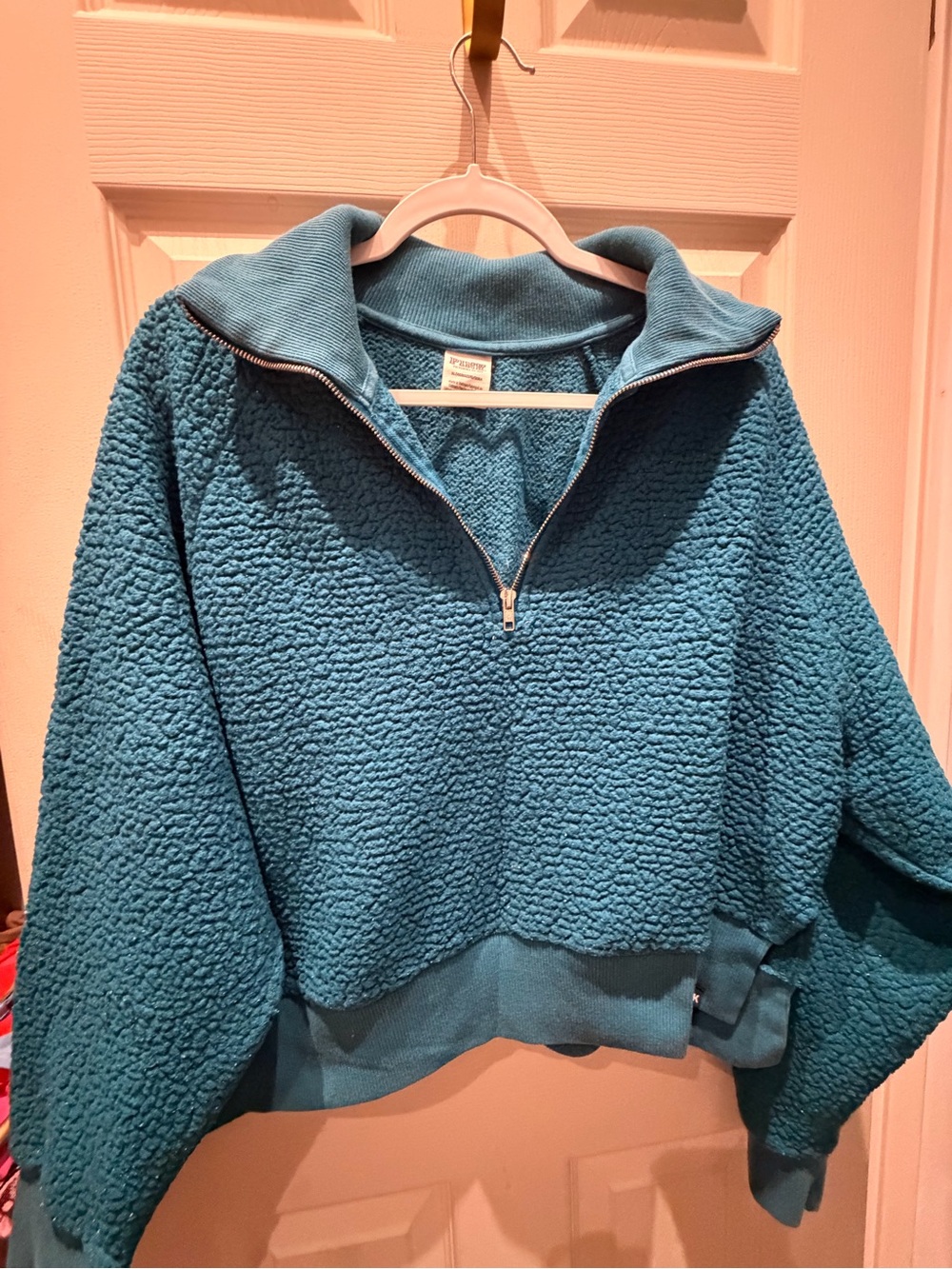Pink Victoria's Secret Teal Sherpa Half-Zip Pullover